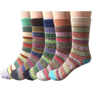Womens 5 Pairs Vintage Style Thick Crew Socks